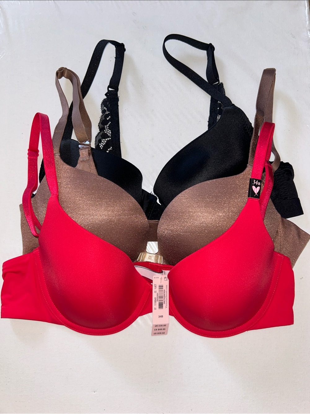 3x Victoria’s Secret & Juicy Couture Bra Bundle 34B NWT / Preowned Red Tan Black
